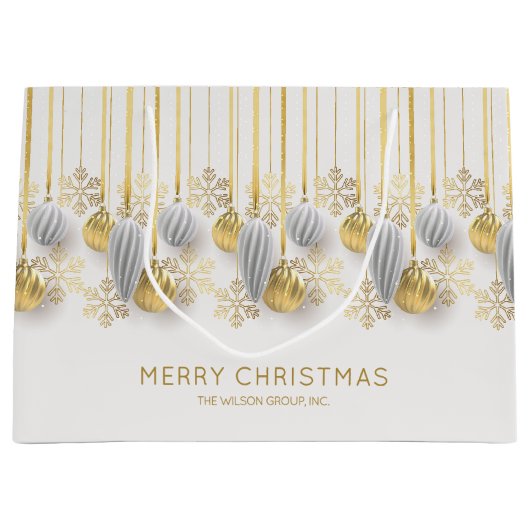 レトロなゴールドとシルバーのクリスマスオーナメント ラージペーパーバッグ (正面)