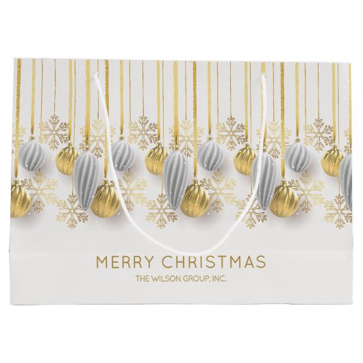 レトロなゴールドとシルバーのクリスマスオーナメント ラージペーパーバッグ (裏面)