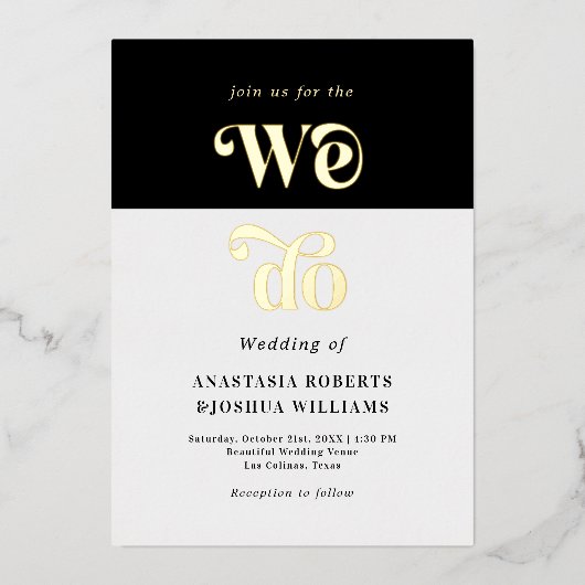 レトロなゴールドの箔押し結婚式招待状 箔招待状 (正面)