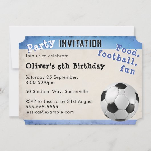 レトロなサッカーチケットのデザインがおしゃれなスポーツテーマの招待状 招待状 (正面)