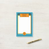 レトロなサッカートレーディングカード風 青 ポストイット (デスク上)