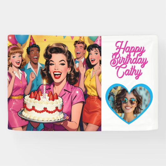 レトロなサプライズ 誕生日パーティーの写真 横断幕 (横)