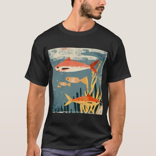 レトロなサメと小さな魚 Tシャツ (正面)