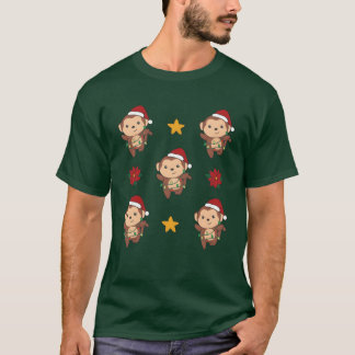 レトロなサルのクリスマス 冬の動物 猿 Tシャツ