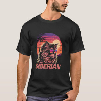 レトロなサングラスとシベリアン・キャットのイラスト Tシャツ