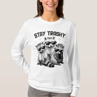 レトロなサングラスのアライグマ ステイ・トラッシー・クール Tシャツ