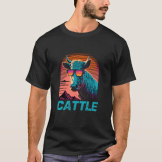 レトロなサングラス 牛 夕焼け Tシャツ