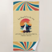 レトロなサンセットの花嫁お別れパーティー ビーチタオル (正面)