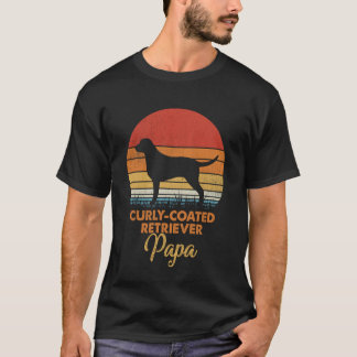 レトロなサンセット カーリーコーテッドレトリバーのデザイン Tシャツ