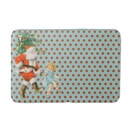 レトロなサンタと女の子のクリスマス バスマット