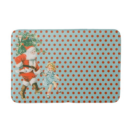 レトロなサンタと女の子のクリスマス バスマット (正面)