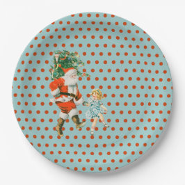 レトロなサンタと女の子のクリスマス ペーパープレート