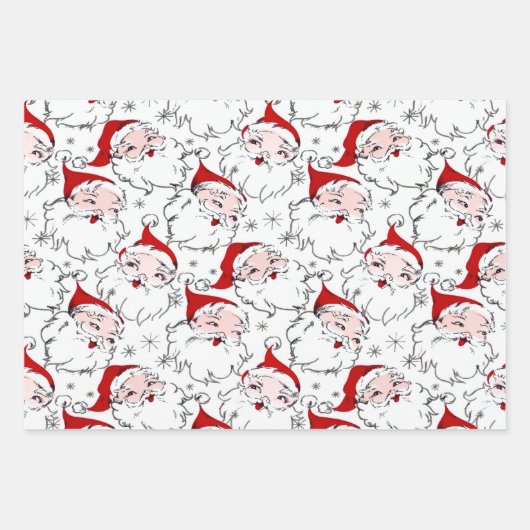 レトロなサンタの大量 ラッピングペーパーシート (正面)
