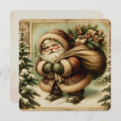 レトロなサンタクロースとプレゼント 招待状 (正面/裏面)