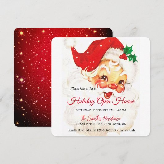 レトロなサンタクロースのお祝い オープンハウス シーズンカード (正面/裏面)