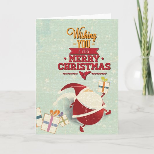 レトロなサンタクロースの切り抜き　プレゼント付き シーズンカード (正面)