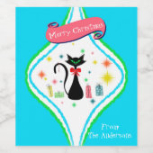 レトロなシャム猫のクリスマス ワインラベル (シングルラベル)