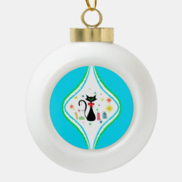 レトロなシャム猫のメリークリスマス セラミックボールオーナメント