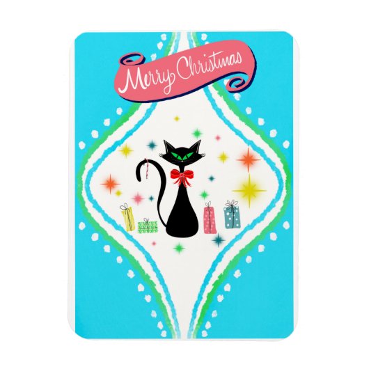 レトロなシャム猫のメリークリスマス マグネット (縦)