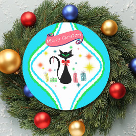 レトロなシャム猫のメリークリスマス ラウンドシール