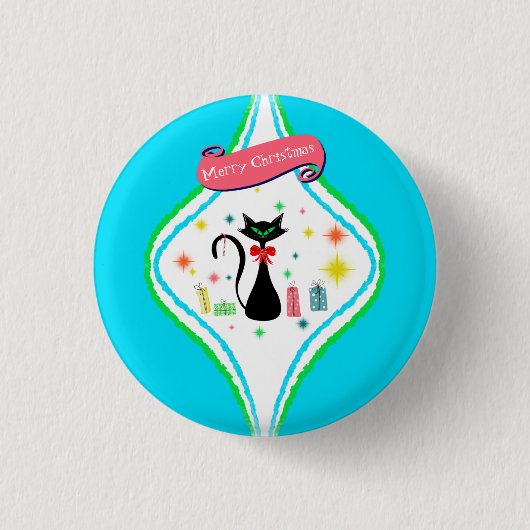 レトロなシャム猫のメリークリスマス 缶バッジ (正面)