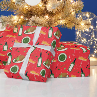 レトロなシャンパン柄のクリスマスシームレスパターン ラッピングペーパー