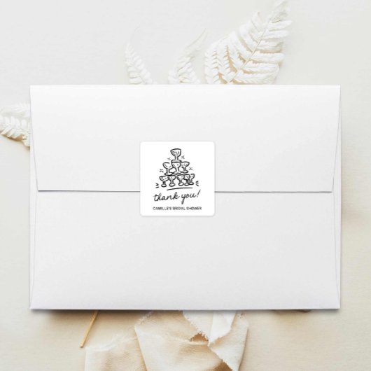 レトロなシャンパン ブライダルシャワーの感謝タグ スクエアシール