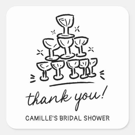 レトロなシャンパン ブライダルシャワーの感謝タグ スクエアシール (正面)