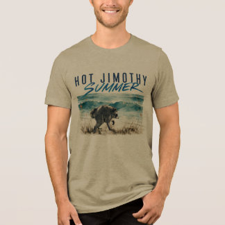 レトロなジモシー夏の面白いアライグマビーチ トライブレンドTシャツ