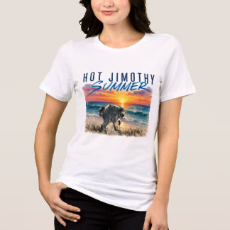 レトロなジモシー夏の面白いアライグマビーチ トライブレンドTシャツ