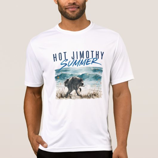 レトロなジモシー夏の面白いアライグマビーチ Tシャツ (正面)