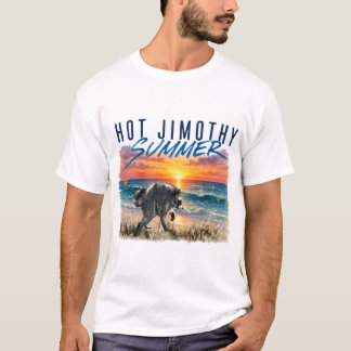 レトロなジモシー夏の面白いアライグマビーチ Tシャツ