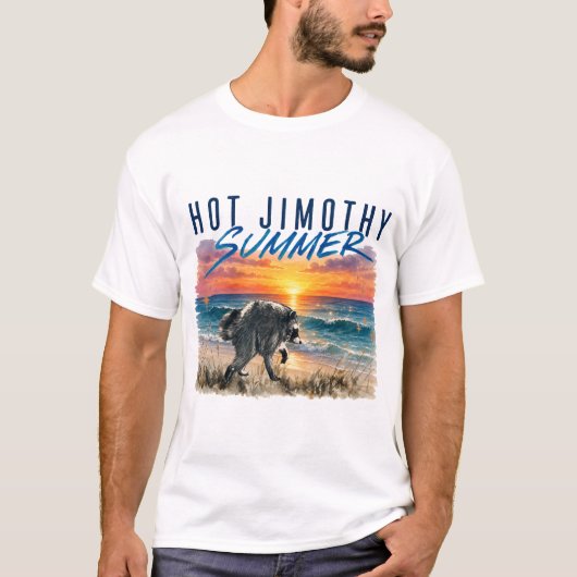 レトロなジモシー夏の面白いアライグマビーチ Tシャツ (正面)