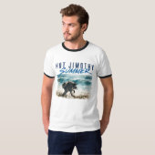 レトロなジモシー夏の面白いアライグマビーチ Tシャツ (正面フル)