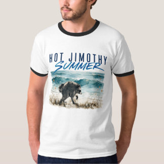 レトロなジモシー夏の面白いアライグマビーチ Tシャツ
