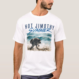 レトロなジモシー夏の面白いアライグマビーチ Tシャツ