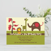 レトロなジャングルの動物の男の子の誕生日パーティーの招待状 招待状 (スタンド正面)