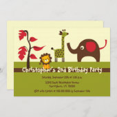 レトロなジャングルの動物の男の子の誕生日パーティーの招待状 招待状 (正面/裏面)