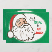 レトロなジョリーサンタ 赤 緑 ヴィンテージクリスマス 招待状 (正面/裏面)