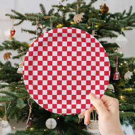 レトロなジングル&ミングル クリスマス チェッカーボード レッド ペーパープレート