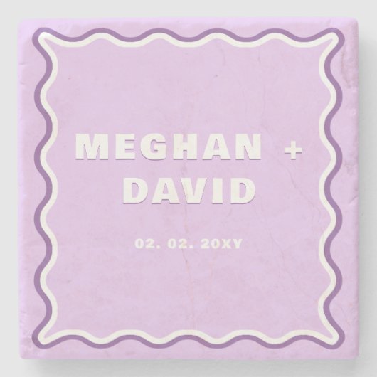 レトロなスクイグル ウェーブ カーブ パープル ウェディング   ストーンコースター (正面)