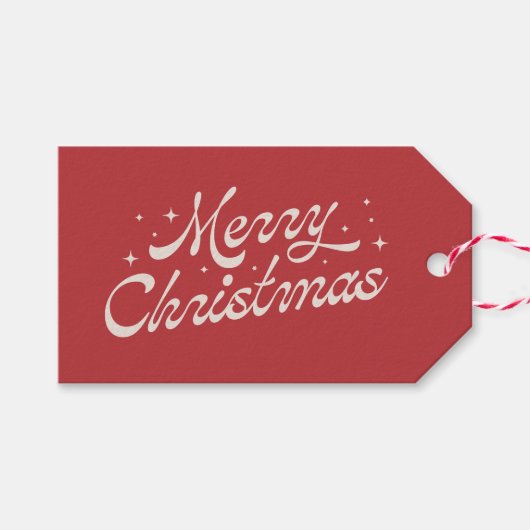 レトロなスクリプトのメリークリスマス ギフトタグ (正面(横))