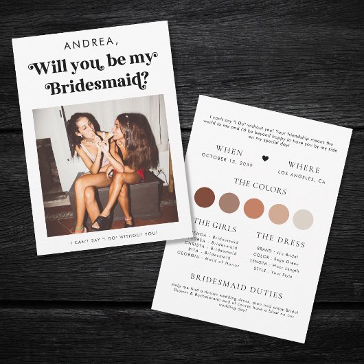 レトロなスクリプトの花嫁の介添え人へのお願いカード 招待状