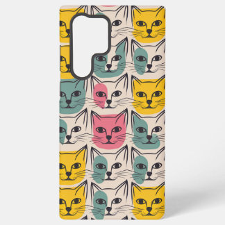 レトロなスケッチブック風の猫のグリッド SAMSUNG GALAXY S22 ULTRAケース