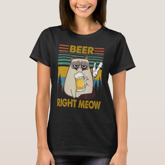 レトロなスタイルでビールを飲もう365日 猫の日 Tシャツ (正面)