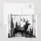 レトロなスタッグ 鹿 黒と白の動物 ポストカード (正面/裏面)