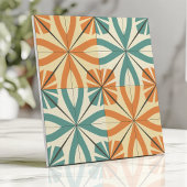 レトロなスターバーストデザイン（ターコイズブルー×テラコッタ） タイル