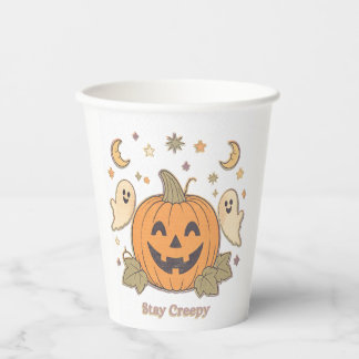 レトロなステイ・クリーピー・パンプキンと可愛いお化けのハロウィン 紙コップ
