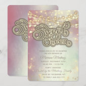 レトロなストリングライト ゴールドスパークル ブラッシュド 招待状 (正面/裏面)