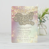 レトロなストリングライト ゴールドスパークル ブラッシュド 招待状 (スタンド正面)